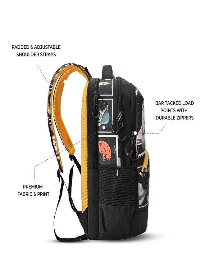 Gear Astronomical Stamp 4 Compartment Backpack 19"/38L Large Water Resistant School Bag/Casual 4 Compartment Backpack/Daypack/Kids Bag for Boys/Girls (Black-Yellow) - Image 3